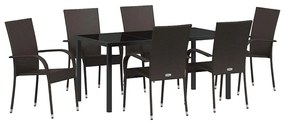 Conjunto de Jantar para Jardim 7 pcs Castanho Rattan de PE