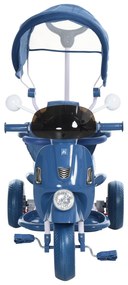 Triciclo infantil com toldo Barreira Apoio para os pés Luz e Música 93x51x94 cm Azul