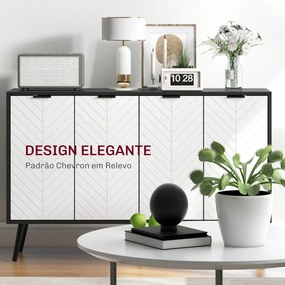 Aparador de 4 Portas, Aparador de Sala com Prateleiras Ajustáveis e Pés de Madeira para Cozinha Branco e Preto 120x35x77,4 cm