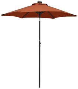 Guarda-sol de jardim c/ luzes LED 200x211 cm alumínio terracota