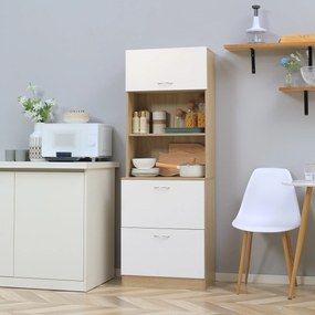 Aparador de cozinha com armário e vários compartimentos de arrumação: 2 gavetas, 1 armário + prateleira grande, 60 x 38 x 168 cm, MDF branco