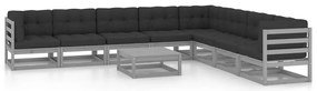 9 pcs conjunto lounge de jardim + almofadões pinho maciço cinza
