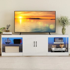 Móvel para TV até 85" com 195 x 30 x 55 cm de  3 em 1 com luzes LED e prateleiras de vidro ajustáveis branco