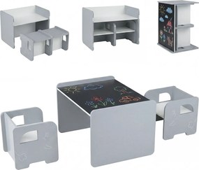 Conjunto de mesa e 2 cadeiras infantis com quadro de giz integrado e motivo de elefante em madeira, para crianças a partir dos 3 anos, sala de jogos/c