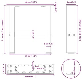 Pés para mesa de centro pretos 2 peças 40x(30-31) cm aço