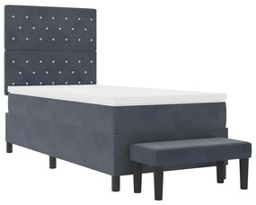 Cama Box Spring com Colchão e Banco Cinza Escuro 90x200 cm Veludo