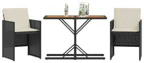 3 pcs conjunto de bistrô com almofadões vime PE preto