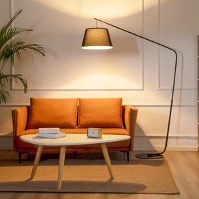 HOMCOM Candeeiro de Pé em Forma de Arco com Ecrã Suspenso de Tecido Suporte para Lâmpada E27 Máx. 40W e Interruptor de Pé Candeeiro de Pé Moderno para Sala de Estar Dormitório 143x40x182cm Preto