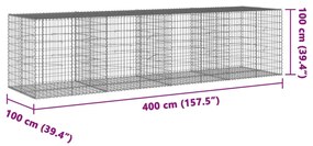 Cesto gabião com cobertura 400x100x100 cm ferro galvanizado