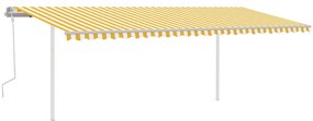 Toldo retrátil manual com postes 6x3,5 m amarelo e branco