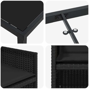 Conjunto de Jantar de Jardim com 5 Peças e Almofadas , Preto, Rattan,