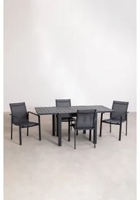 Conjunto De Mesa Retangular Starmi, 90x180-90 Cm, Extensível Em Alumínio, E 4 Cadeiras De Jardim Eika. Cinza Grafito - Sklum