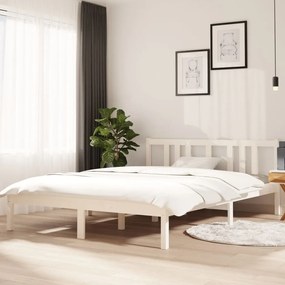 Estrutura de cama 140x200 cm madeira maciça branco