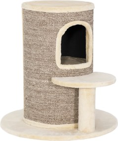 Arranhador em forma de barril com 2 níveis e plataforma, ideal para os gatos afiarem as unhas e brincarem, 60 x 60 x 61 cm, bege
