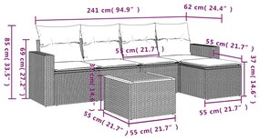 6 pcs conjunto sofás de jardim c/ almofadões vime PE preto