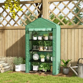 Estufa de jardim 90 x 49  x 160 cm para varanda com prateleiras, 4 níveis, , aço galvanizado, cobertura removível em PE de alta densidade, verde