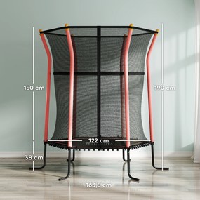 Trampolim para crianças Ø 1,63 x 1,9 m, rede de segurança, porta com fecho de correr, 6 postes almofadados incluídos, vermelho e preto