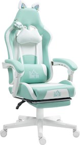 HOMCOM Cadeira Gamer com Orelhas Cadeira Gamer Reclinável com Altura Ajustável e Suporte Lombar 65x62x116-124 cm Azul Claro | Aosom Portugal