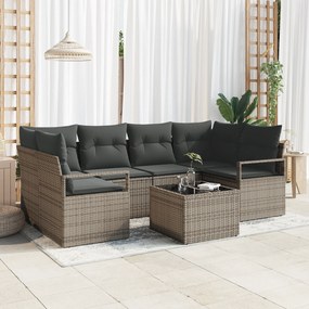 Conjunto de Sofá para Jardim vidaXL 7 Peças com Almofadas Cinza Rattan