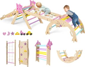 Parque infantil interior de escalada para crianças Montessori de madeira dobráveis 8 em 1 para bebés multicolor 1