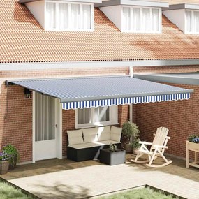 vidaXL Toldo Retrátil Azul e Branco 450 × 300 cm Tecido e Metal