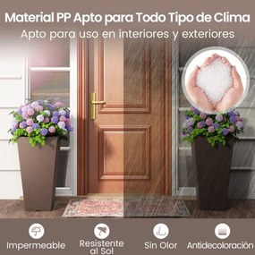 Conjunto de 2 vasos quadrados 25 x 25 x 35 cm cónicos com rega automática, cubo interior removível e orifícios de drenagem Castanho