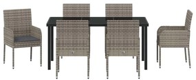 Conjunto de Jantar de Jardim com 7 Peças e Almofadas Cinza em Rattan S