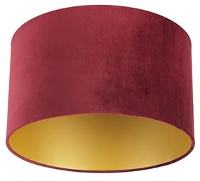 Abajur de veludo vermelho 35/35/20 com interior dourado