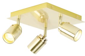 Foco de teto moderno para casa de banho em latão quadrado 3 luzes IP44 - Ducha