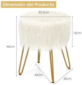 Banco de Toucador peludo pele sintética carga 150kg para sala quarto 35,5x35,5x46 cm branco