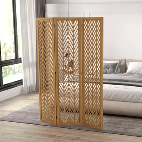 Biombo de 3 Painéis Dobrável 120x1,7x170 cm Separador de Ambientes de Madeira com Padrões Geométricos Madeira