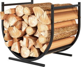 Porta-lenha curvo e robusto para interior e exterior, estrutura em metal, 43 x 33 x 38 cm, preto