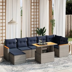 vidaXL 8 pcs conjunto sofás p/ jardim c/ almofadões vime PE cinzento
