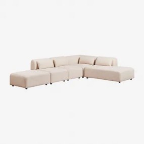 Sofá Modular De Canto Em 4 Peças Com Chaise Longue Direita E Puff Fogler Tecido Pele De Borrego Bege Creme - Sklum