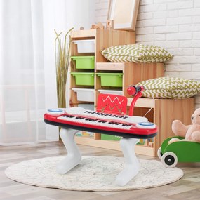 Piano Electrónico Infantil com 37 Teclas Luzes Microfone Pernas Destacáveis Microfones Função de Gravação e Repetição  48 x 20 x 38 cm Vermelho