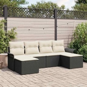 vidaXL Conjunto de Sofá de Jardim com 6 Peças e Almofadas - Rattan Poliéster Preto