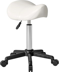 HOMCOM Banqueta com rodízios, cadeira de trabalho com altura ajustável 45-57 cm e sela ergonómica, 48x47x45-57cm, branco | Aosom Portugal