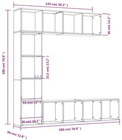 3 pcs conjunto estante/móvel TV 180x30x180 cm carvalho fumado