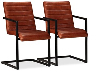 vidaXL Cadeiras de jantar 2 pcs couro genuíno castanho