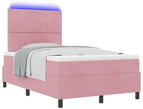 Cama Box Spring vidaXL com Colchão e LED Rosa 120x190 cm Veludo