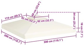 Cobertura de substituição p/ gazebo 310 g/m² branco nata 3x3 m