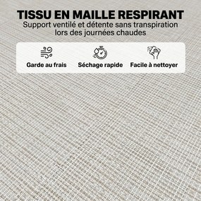 Conjunto de 2 espreguiçadeiras dobráveis com encosto reclinável em várias posições, em aço, com tiras elásticas e tecido textilene creme