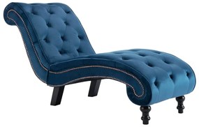Chaise Longue Elia em Veludo -  Azul - Design Vintage