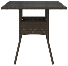 Mesa de jardim com tampo de vidro 80x80x75 cm vime PE castanho