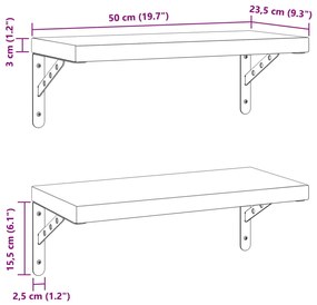 Prateleiras de parede 2 pcs 50x23,5 cm aço inoxidável prateado