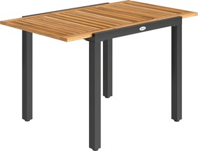 Outsunny Mesa de Refeição para Exterior Extensível 120/80x70 cm com Estrutura de Aço e Bancada de Madeira de Acácia Madeira e Preto | Aosom Portugal