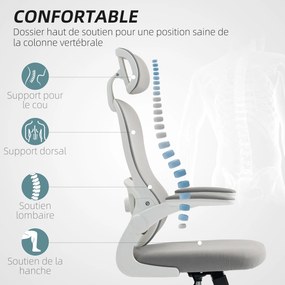 Cadeira de escritório ergonómica em malha com braços rebatíveis, altura ajustável, 64 x 62 x 115 cm, cinzenta
