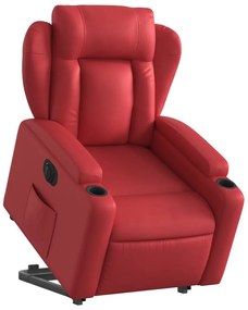 Poltrona reclinável elevatória elétrica couro artif. vermelho