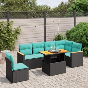 vidaXL 7 pcs conjunto de sofás p/ jardim c/ almofadões vime PE preto