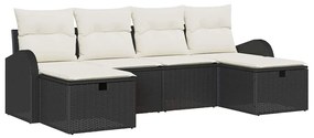 Conjunto de Sofá de Jardim de 6 Peças com Almofadas Preto Rattan Poliv